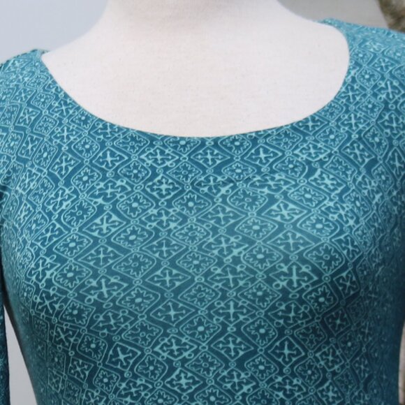 The Territory Ahead Turquoise Geometric Print Stretch Modal Cotton Midi Dress S - Picture 2 of 6